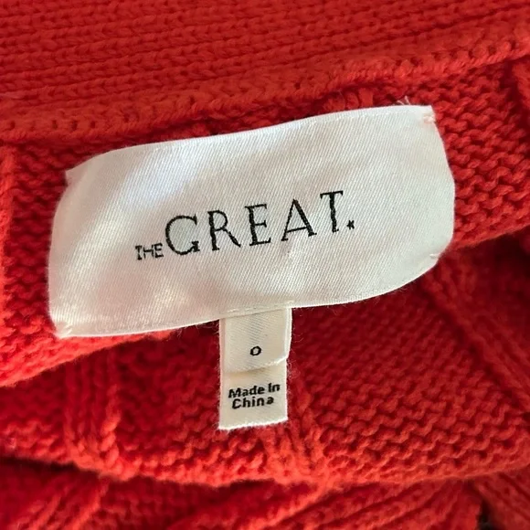 THE GREAT Cable Grandpa Cardigan in Habanero Orange Red Sz XS - Picture 10 of 11